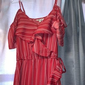 Red slit ruffle dress